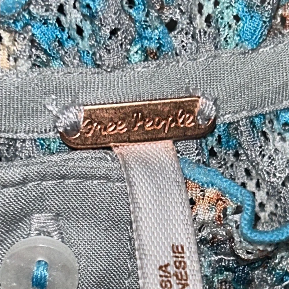 Free People Astra Peasant Teal and Peach Patterned Blouse S